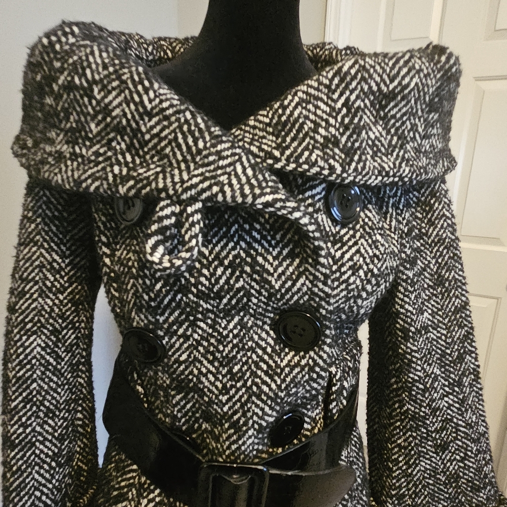 Zara Black and White Herringbone Wool Jacket